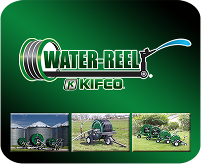 Kifco water-reels show portable irrigation capabilities for crop irrigation.